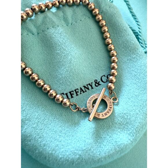 RARE Tiffany & Co. Rubedo Metal Rose Gold Color Ball Bead Toggle Chain Bracelet